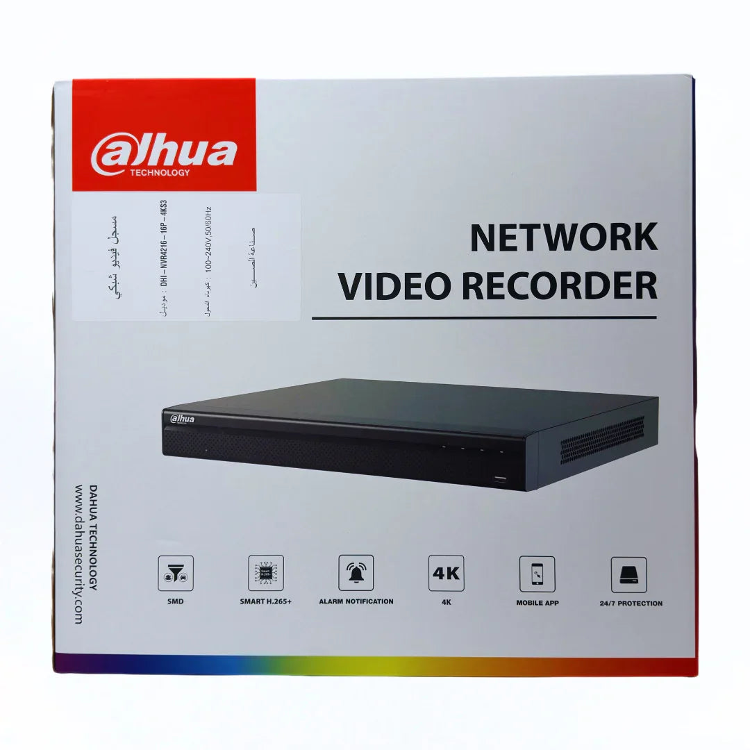 جهاز تسجيل فيديو شبكي (NVR) من داهوا ذو 16 قناة بدقة 4K بتقنية PoE، طراز DHI-NVR4216-16P-4KS3