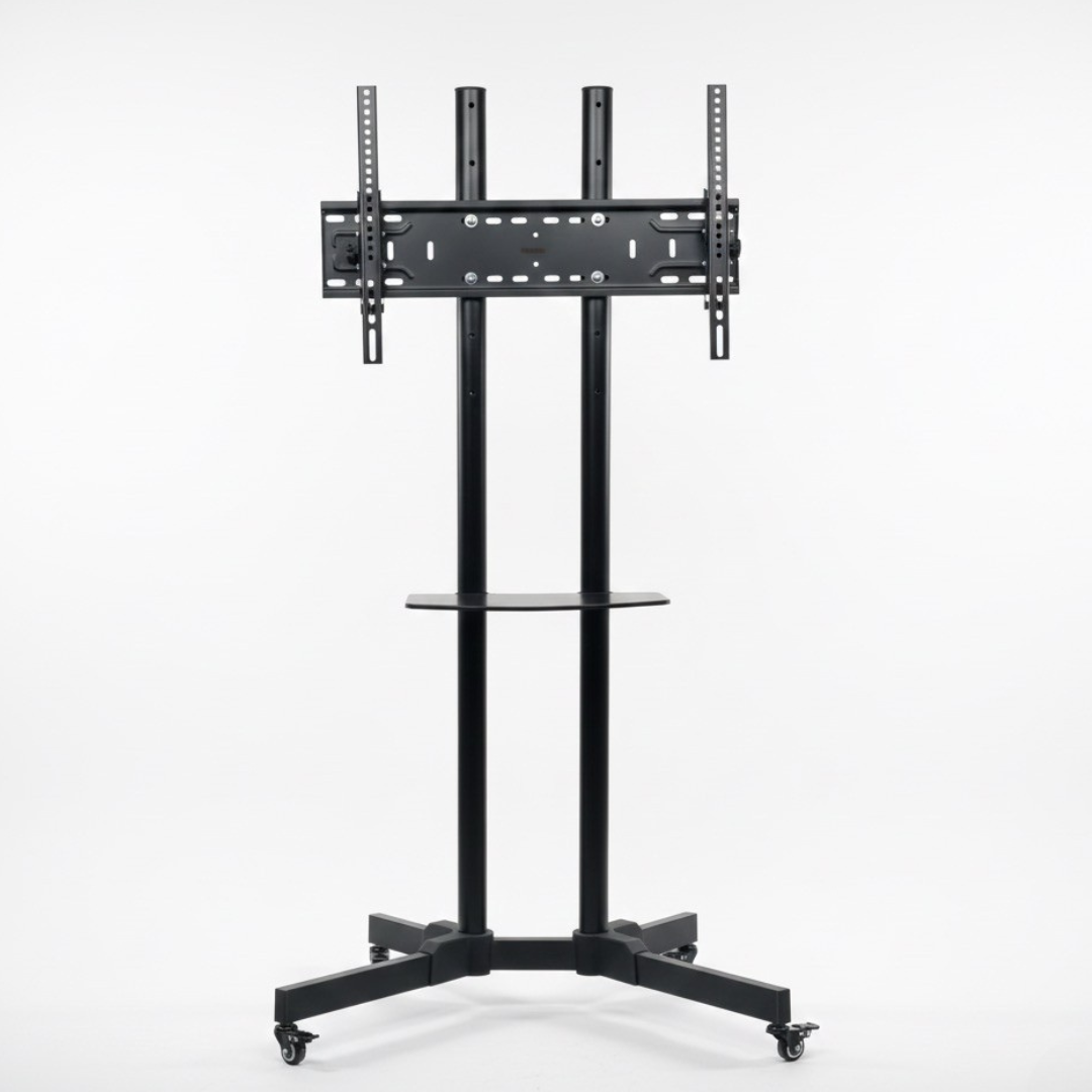 حامل تلفزيون متحرك شديد التحمل بعجلات ورف، مناسب لأجهزة التلفزيون من 32 إلى 75 بوصة