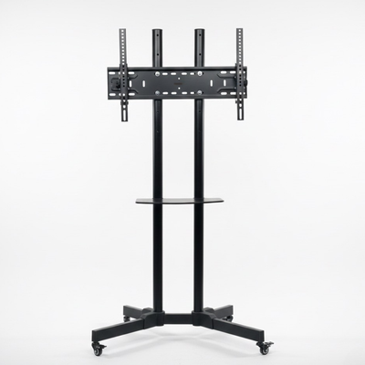 حامل تلفزيون متحرك شديد التحمل بعجلات ورف، مناسب لأجهزة التلفزيون من 32 إلى 75 بوصة
