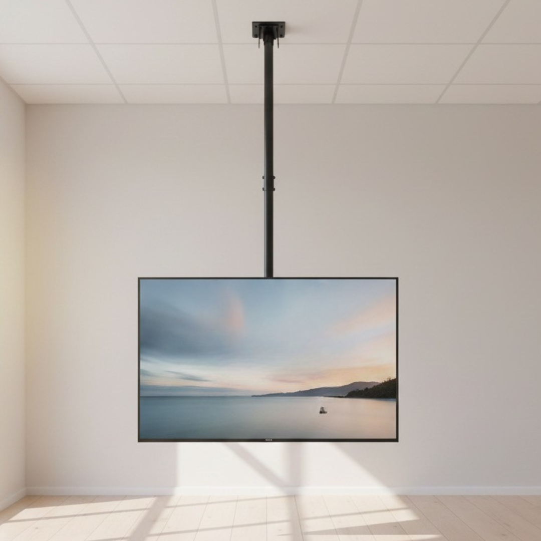 حامل تلفزيون يُثبّت على السقف لأجهزة تلفزيون بقياس 26-55 بوصة، والنوع الثاني بقياس 32-75 بوصة.